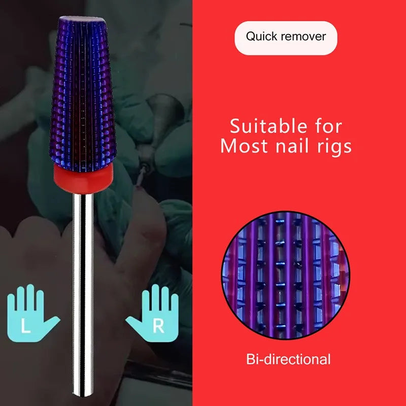 3/32" 5in1 Purple Professional Tungsten Carbide Nail Drill Bits, Unscented Tapered Milling Cutters for Gel Acrylic Removal