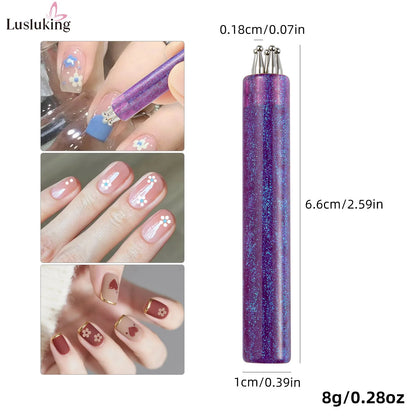 DIY Nail Art 5-Petal Dotting Tool Flower Creator 1.8mm Fine Tip Rhinestone Pickers Glitter Handle Manicure Nail Tools Brushes