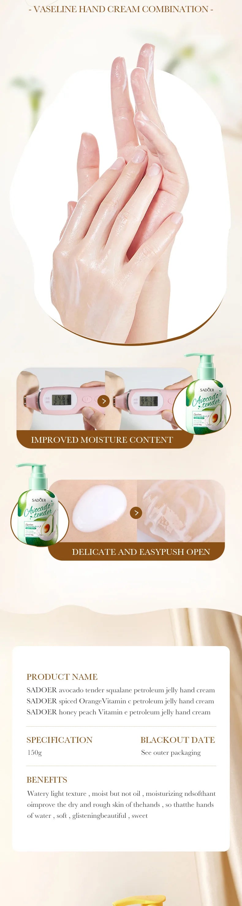 150g SADOER Fruits Hand Cream Moisturizing Whitening Anti Wrinkles Anti-Aging Hydrating Hands Skin Care Products