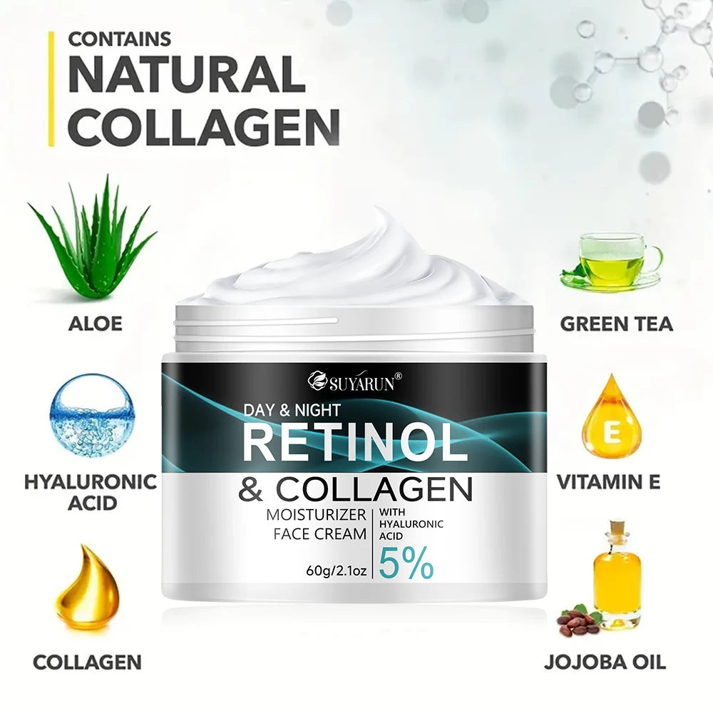 SUYARUN Retinol & Collagen Face Cream - Anti-Aging Moisturizer for Deep Hydration, Firming & Youthful Glow.