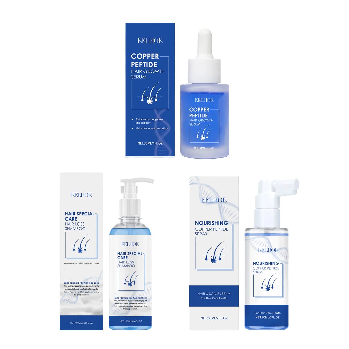 EELHOE Hair Care Set Blue Copper Peptide Serum Anti Hair Loss Treatment Damaged Hair Repair Copper Peptide Hair Growth Products