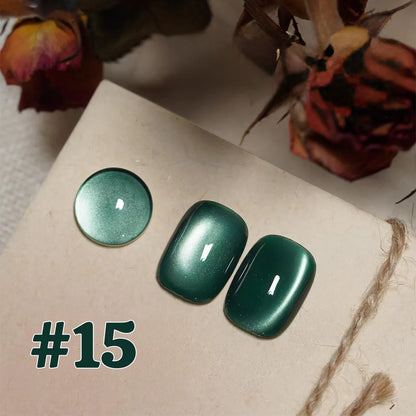 10ML 1-21PCS 2025 Autumn New Emerald Green Magnet Cat's Eye Gel Nail Polish Green Whitening Glass Bead Cat Eye Nail Polish