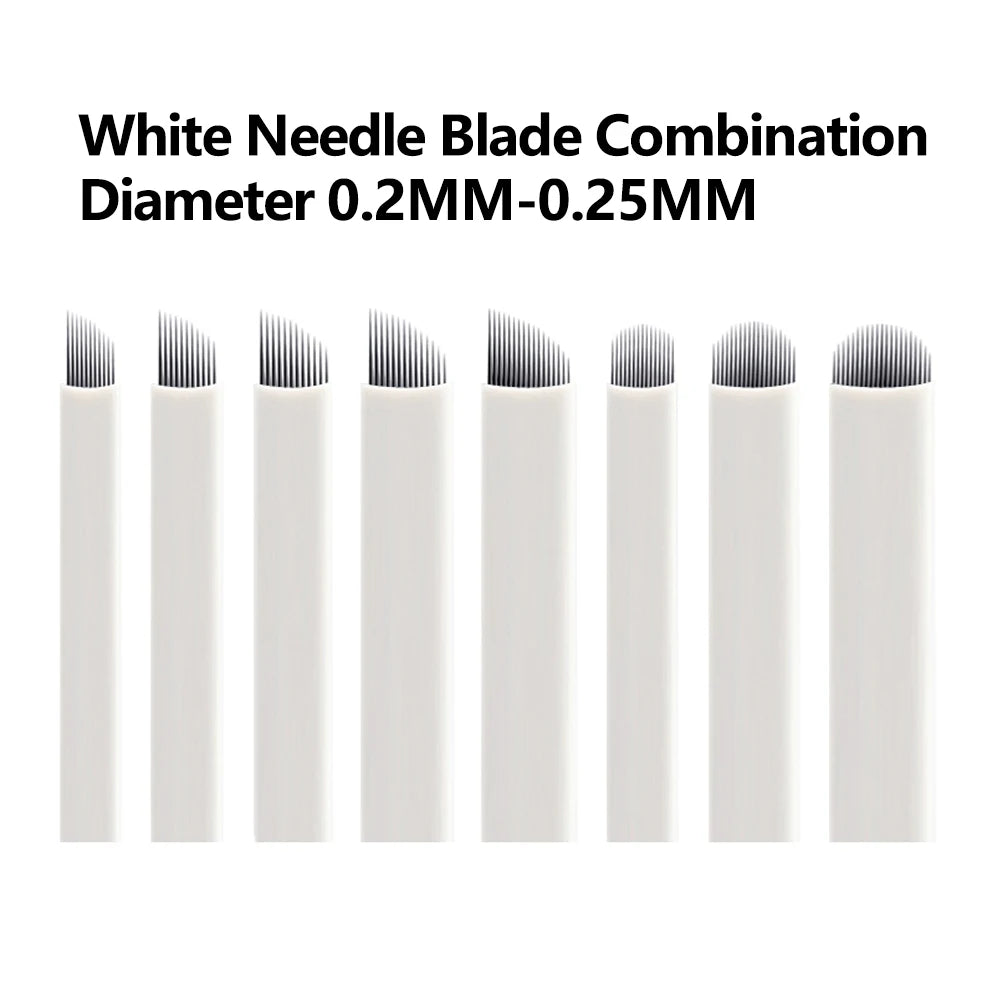 50pcs White 0.20MM/0.25mm Microblading Needles for Tattoo Lamina Tebori 7 9 11 12 14 Flex Blades U Shape Permanent Makeup Blades