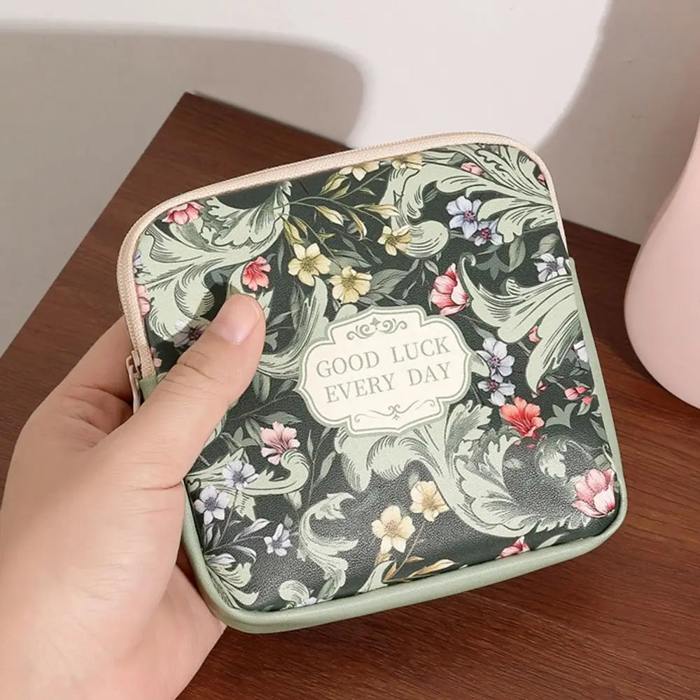 New PVC Women Girls Cosmetic Makeup Bag Coin Purse Large Capacity Sanitary Pads Bag Portable Mini Data Cables Organizer