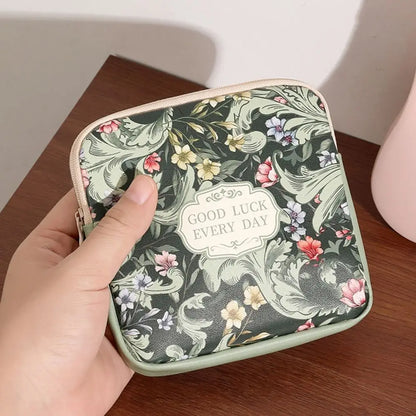 New PVC Women Girls Cosmetic Makeup Bag Coin Purse Large Capacity Sanitary Pads Bag Portable Mini Data Cables Organizer