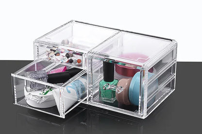 Table Transparent Plastic Makeup Organizer Multi-type Drawers Skincare Product Storage Box 3 Layers Case