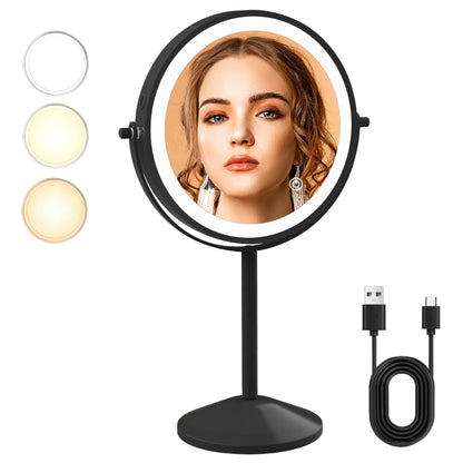 TUSHENGTU Charging Makeup Mirror With Light 10X Magnifying Double Mirrors For Makeup 360 Degrees Table Standing Cosmetic Mirror