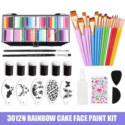 Professional Water Activated 12 Colors Rainbow Cake Face Painting Set With Brush Body Art Makeup Kit For Kids Halloween Chrismas