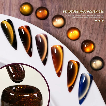 10ML 1-10PCS 2025 New Sunset Cat's Eye Nail Polish Series Amber Glass Beads Magnet Gel Nail Polish Nail Art Gold Brown Nails