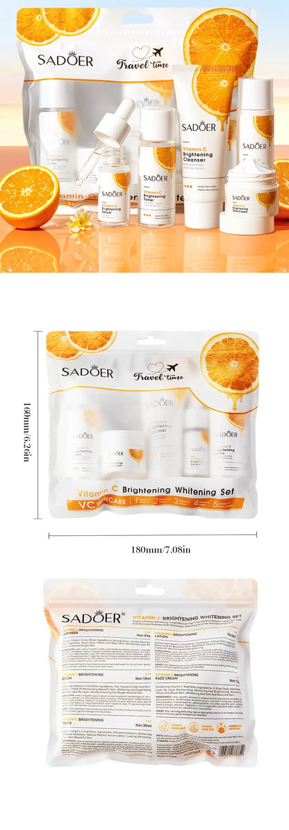 Orange Vitamin C Brightening Travel Kit 5-Piece – Hydrating Radiance-Boost Skincare Set for Fast Glow & Daily Moisture