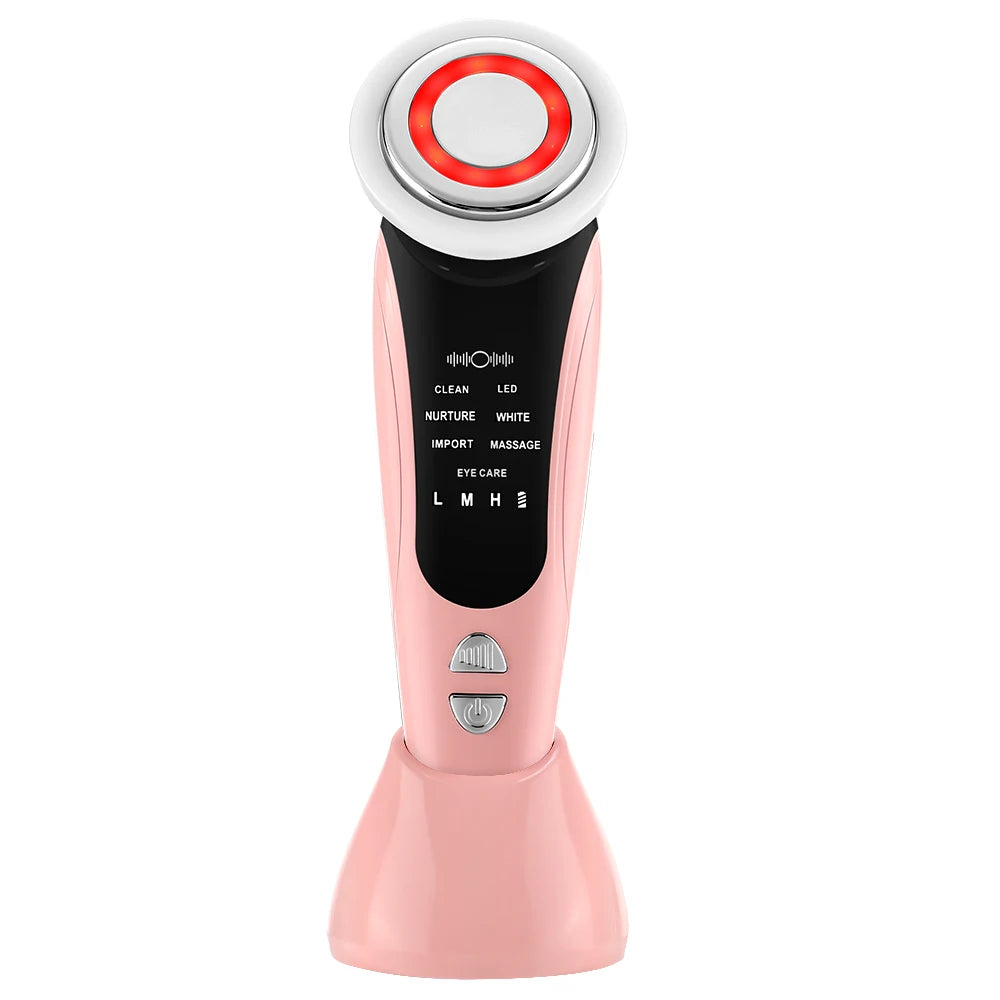 7 in 1 EMS Facial Massager with LED Light Vibration Hot Compress Skin Care Face Beauty Instrument Lifting Device Skincare