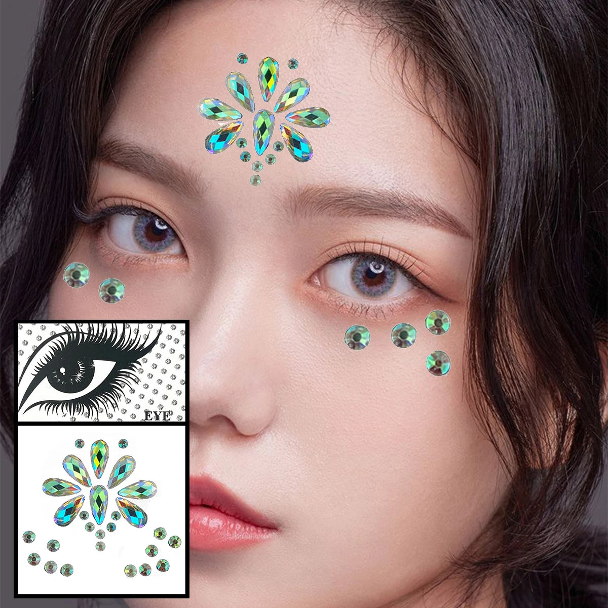 Red Heart Face Jewelry Temporary Tattoos Eye Forehead Diamonds Jewels Makeup Sticker Sparkle Water Drop Gems Nail Art Festival