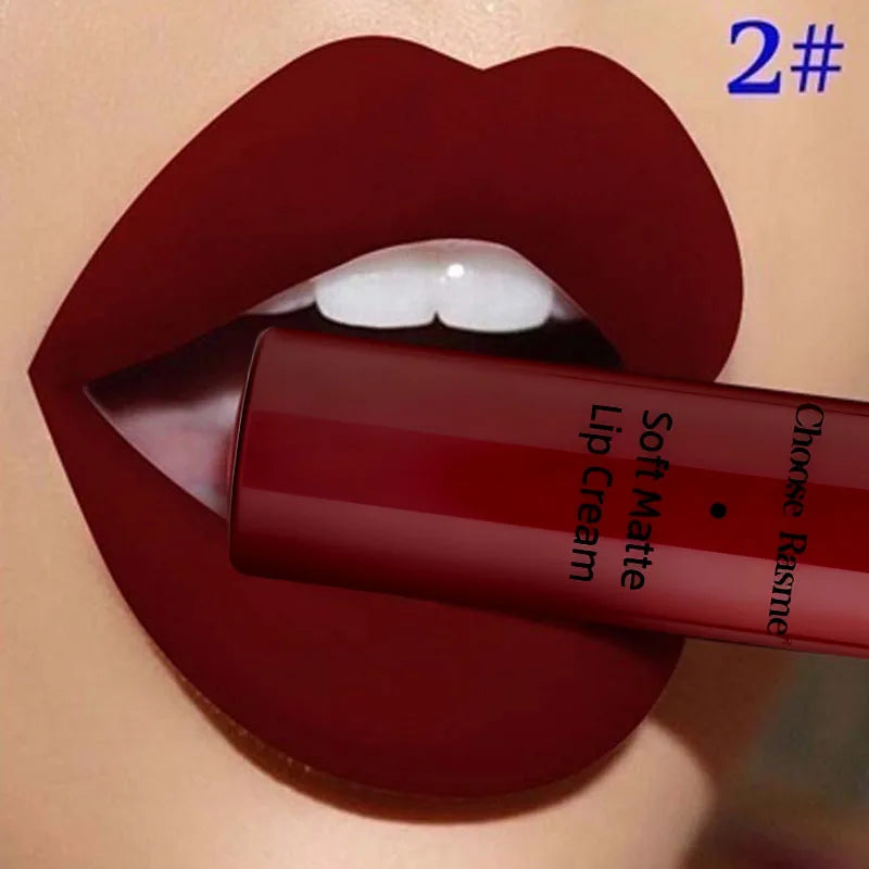 QIBEST Sexy Matte Velvet Liquid Lipstick Velvet Lip Gloss Tint Tube Matte Nude Pigment Red Black Makeup Cosmetics Lipsticks