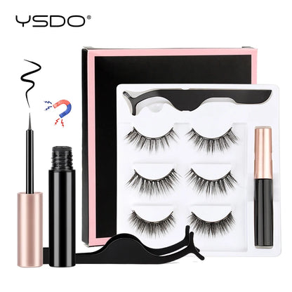 Hot 1/3Pairs Magnetic Eyelashes Soft False Lashes Repeated Use Mink Lashes Waterproof Liquid Eyeliner Tweezer Eyelash Makeup Set