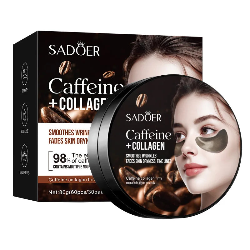 SADOER Collagen Eye Mask Caffeine Crystal Anti Dark Circles Eye Bag Remover Moisturizing Anti-aging Eye Patches Skin Eye Care