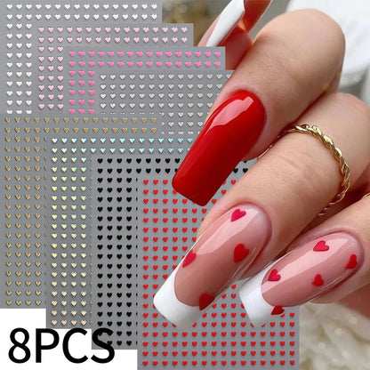8pcs Valentine's Day Cute Little Love Heart Nail Art Stickers 3D 2mm Love Heart Nail Decal Adhesive for DIY Manicure Accessories