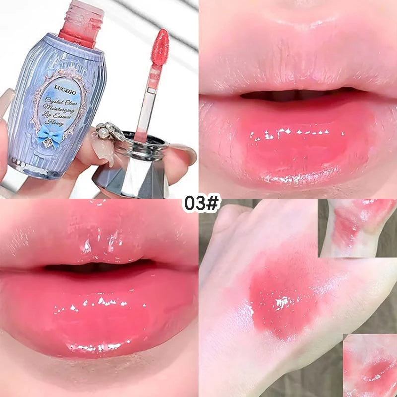 Lckgo Crystal Clear Moisture Lip Essence Gloss - Wrinkle Improvement Moisturizing Lip Balm, Mirror Gloss Lip Oil, Lipstick-Style Volume Lip Gloss