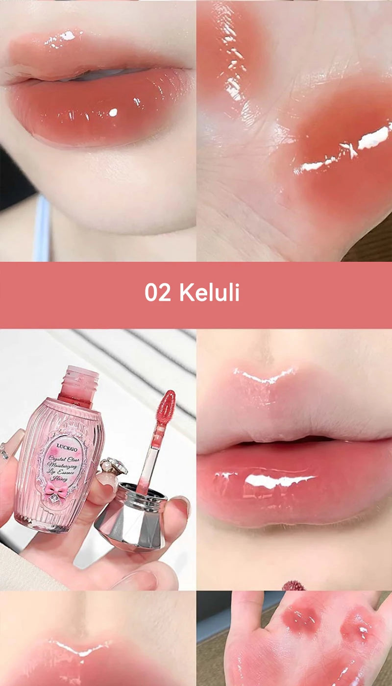 Lckgo Crystal Clear Moisture Lip Essence Gloss - Wrinkle Improvement Moisturizing Lip Balm, Mirror Gloss Lip Oil, Lipstick-Style Volume Lip Gloss