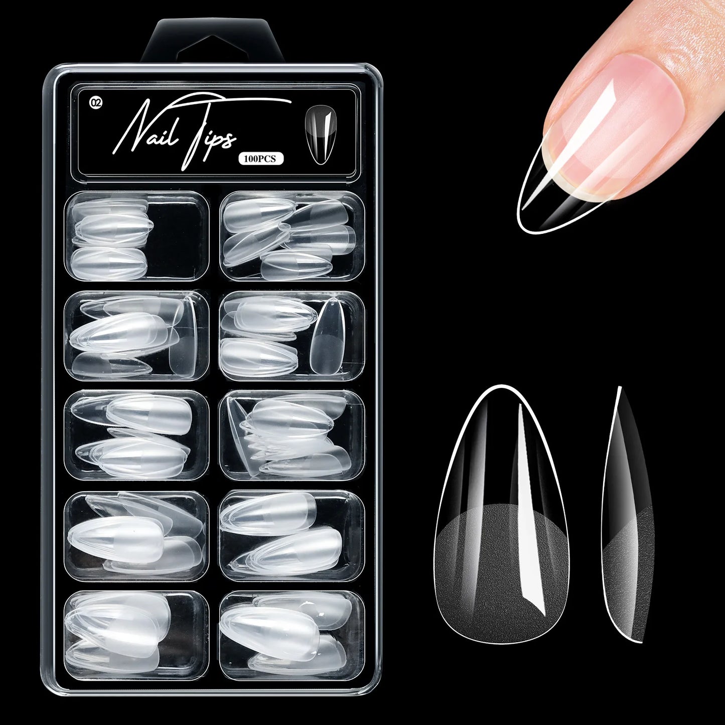 100pcs False Soft Gel Nail Tips Half/Full Cover Double-Use Press On Acrylic Nails Almond Coffin Stiletto Fake Nails Supplies