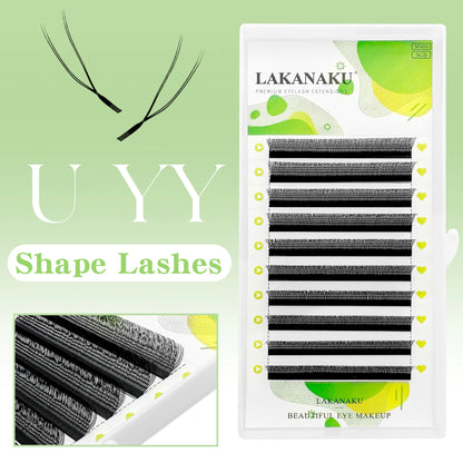 LAKANAKU 2D UU YY Lashes 3D 4D 5D W Fibras Tecnologicas Pestañas Shape U Eyelash Extension De Cils Premade Fans Lashes Extension
