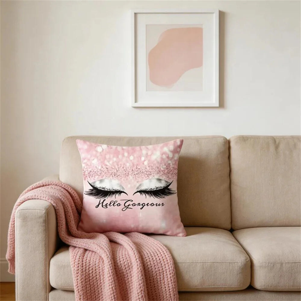 1PC Non Core Ins Style Beauty Makeup Eyelash Peach Skin Pillow Case Square Pillow Case Sofa with Pillow Case for Home Use