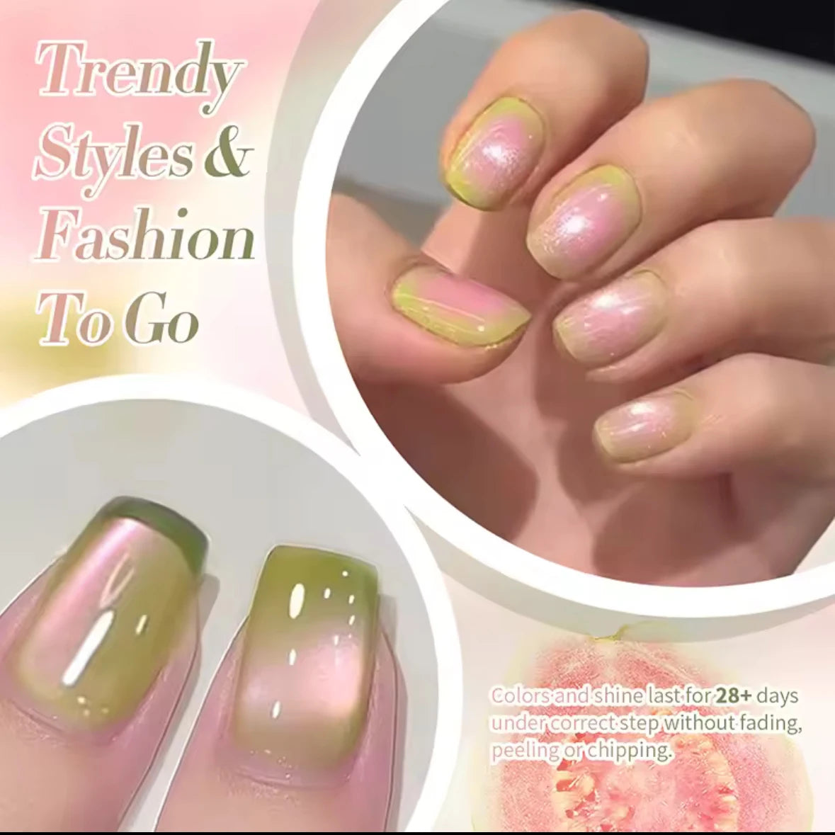 12ML 2025 New Guava Cat Eye Nail Gel Polish - Grape Green Shade with Whitening Effect, Dual-Light Glass Bead Cat Eye Finish