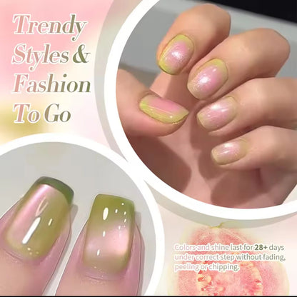 12ML 2025 New Guava Cat Eye Nail Gel Polish - Grape Green Shade with Whitening Effect, Dual-Light Glass Bead Cat Eye Finish