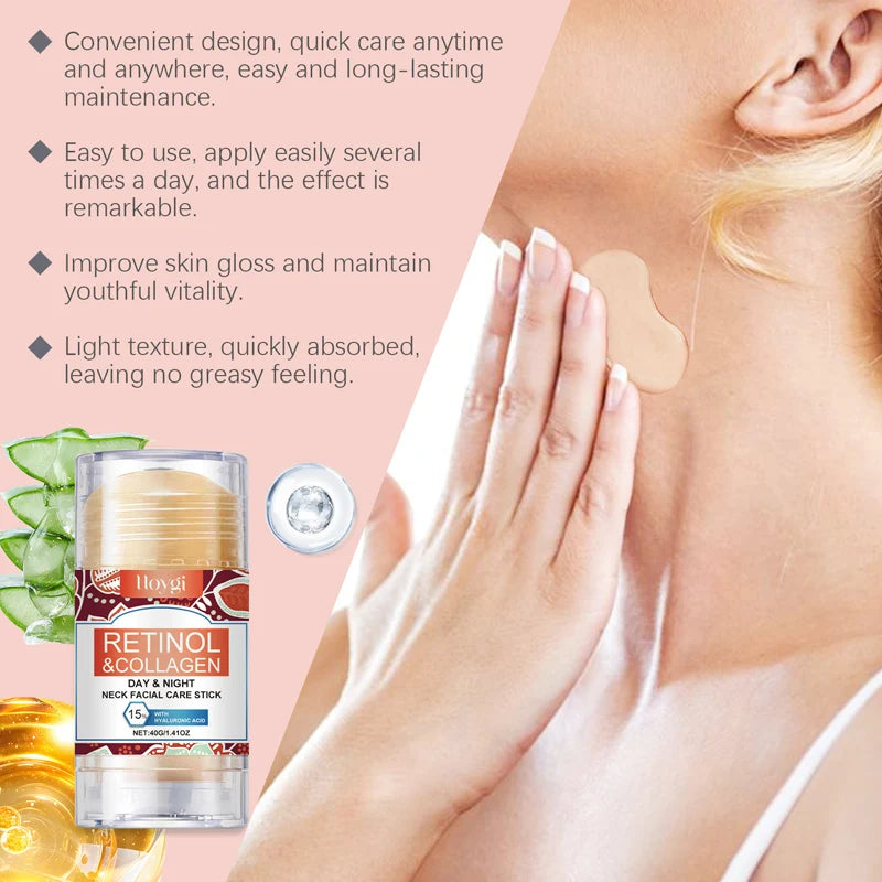 Retinol & Collagen Neck Cream Neck Face Firming Stick with Jojoba Oil Moisturizing Lifting Hyaluronic Acid for All Skin Types