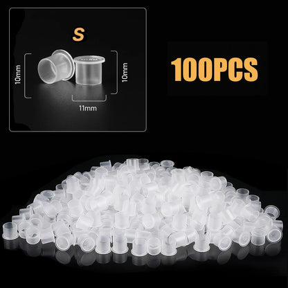 100Pcs Disposable Tattoo Ink Cups with Base - 4 Sizes Clear Plastic Pigment Caps for Tattoo Supplies PMU