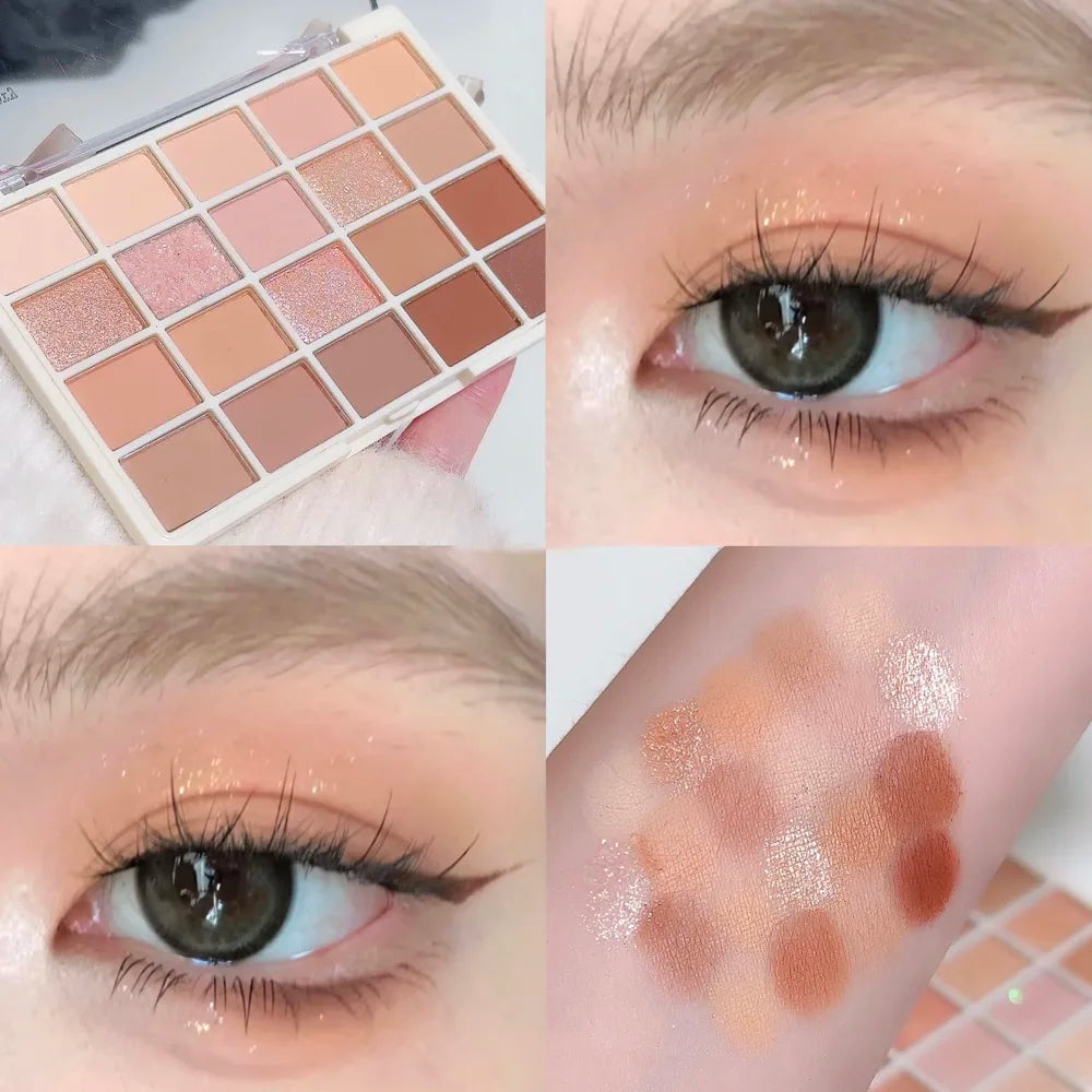 20-Color Warm Eyeshadow Palette – Romantic Smoky & Rose Tones, Matte & Glitter, High-Pigment, Smudge-Proof, Beauty Makeup
