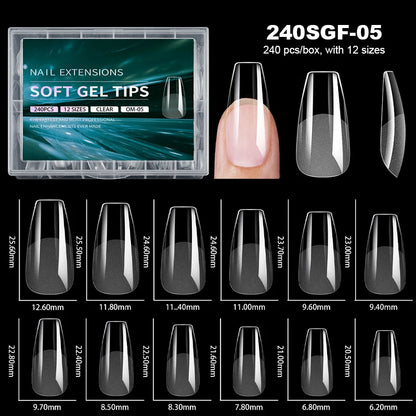 Luxury False Nail Tips Soft Gel Fingertip Semi-matte Capsules Almond French Coffin Full Cover Artificial Fake Nails Extension