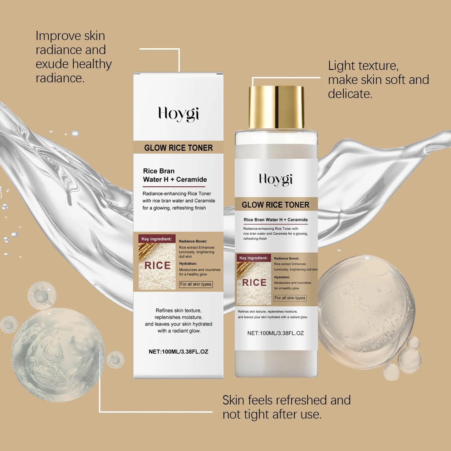 Glow Brightening Rice Essence Moisturizing Nourishing Even Skin Tone Improves Dullness Oil-Control Brightening Serum Skincare