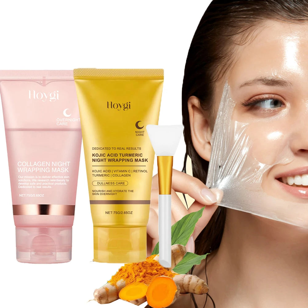 2pcs Collagen Overnight Facial Mask Deep Pore Cleansing Peel off Oil Control Turmeric Night Face Mask for Skin Care