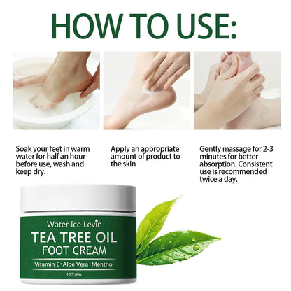 Water Ice Levin Tea Tree Oil Foot Cream – Vitamin E Aloe Vera Menthol Soothes Hydrates Feet Non-Greasy Fast Absorption 60g Net