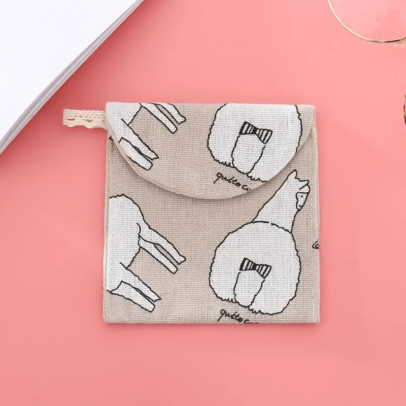 Embroidered Letter Tampon Storage Bag Sanitary Pad Pouch Girls Cosmetic Bags Makeup Lipstick Key Earphone Data Cables Organizer