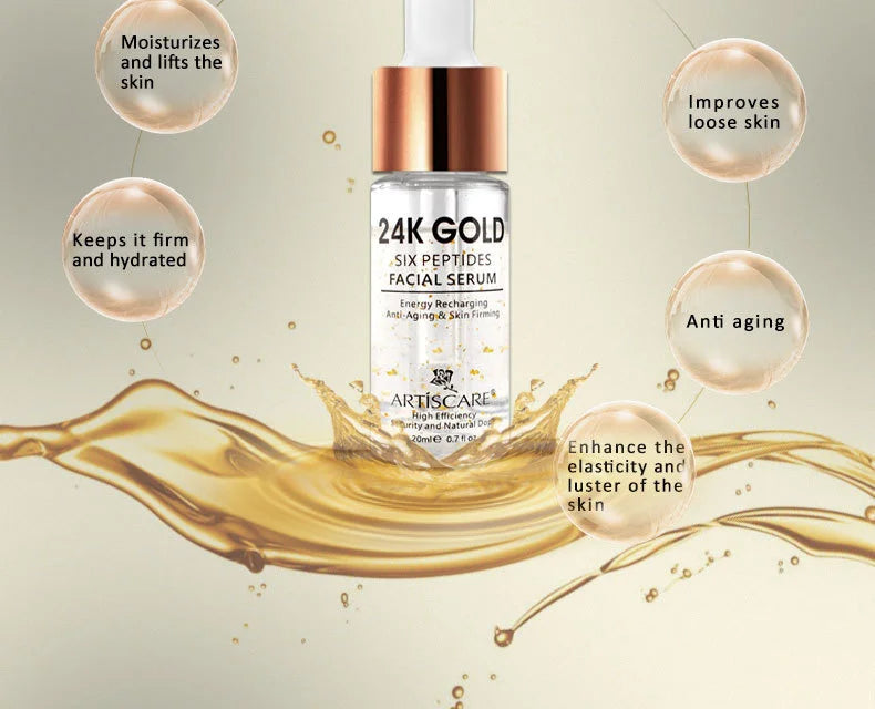 ARTISCARE 24k gold serum six peptides 20ml whitening moisturizing hyaluronic acid serum for face anti wrinkles facial skin care