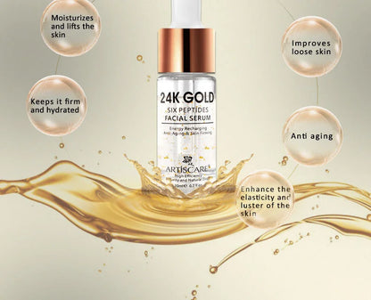 ARTISCARE 24k gold serum six peptides 20ml whitening moisturizing hyaluronic acid serum for face anti wrinkles facial skin care