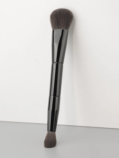Dual Angled Round Contour Makeup Brush with Synthetic Bristles for Beauty Blending Liquid Powder, Concealer Blush (Black)