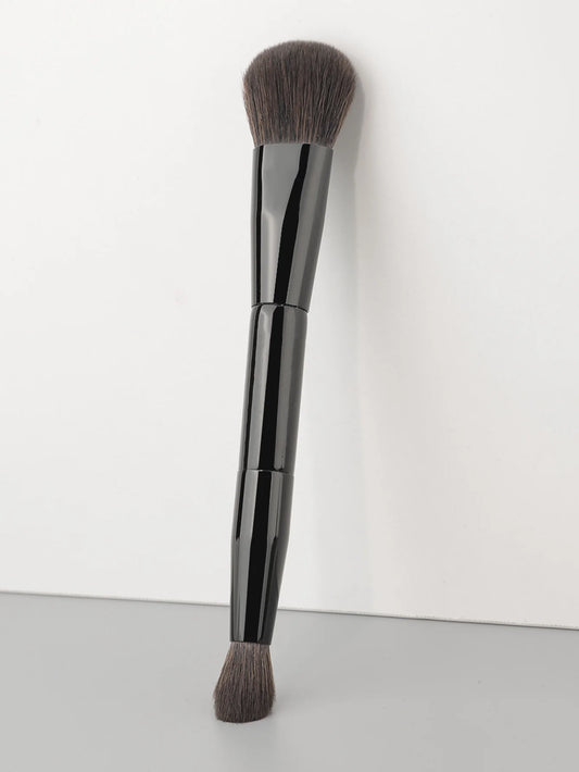 Dual Angled Round Contour Makeup Brush with Synthetic Bristles for Beauty Blending Liquid Powder, Concealer Blush (Black)