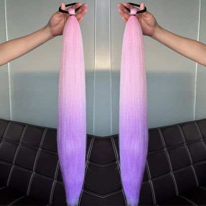 Synthetic 2Pcs Straight Ponytail With Elastic Hair Tie Colorful Braiding Ponytail Hair Extensions Hair Accessories For Women