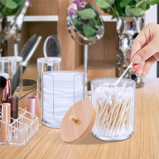 Acrylic Storage Box Bathroom Jar Makeup Organizer Cotton Pads Swab Holder Dispenser with Lid
