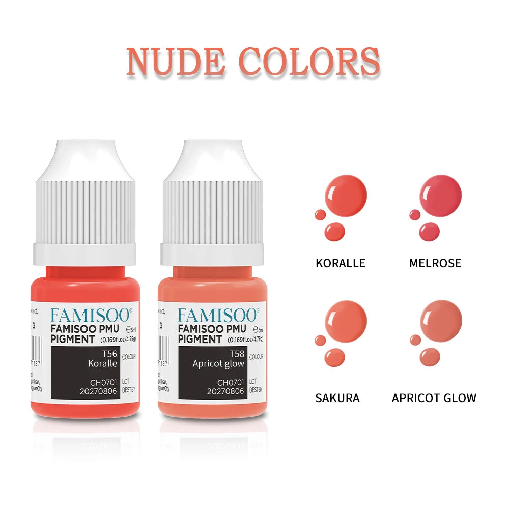 FAMISOO New 4 Colors 5ML Professional Permanent Makeup Pigments Tattoo Lips inks Tattoo Pigments Beauty Art Women Use