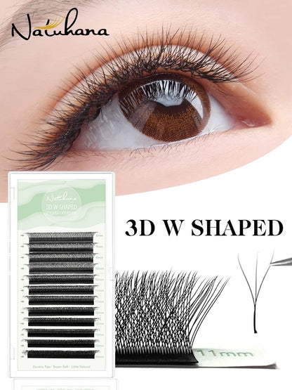 NATUHANA W Shape Eyelashes Extensions 3D 4D 5D 6D W Shaped Brown Black Clover Hand made Premade Volume Fans Lash Extensions