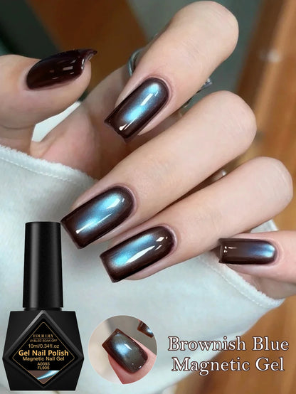 10ml Super Bright Brown & Blue Cat Eye Magnetic Gel Fashion LED Nail Art High Saturation Glossy Finish Dazzling Cat Eye Gel