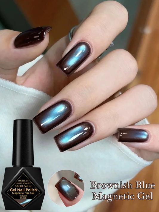 10ml Super Bright Brown & Blue Cat Eye Magnetic Gel Fashion LED Nail Art High Saturation Glossy Finish Dazzling Cat Eye Gel