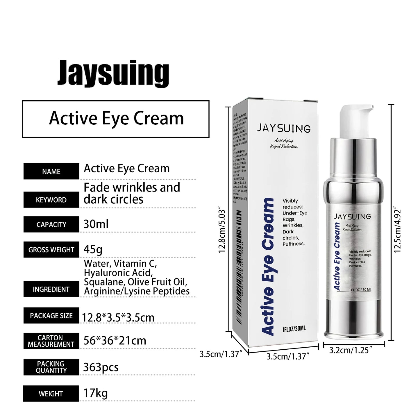 Anti Aging Eye Cream with Hyaluronic Acid Fade Fine Lines Remove Dark Circles Puffiness Moisturizing And Firming for Eye Bags
