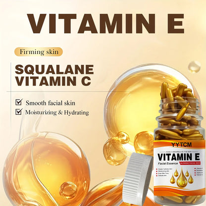 Vitamin E Deep Moisturizing Capsule Essence, Hydrates and Smoothes the Skin, Contains Plant-Based Squalane, Vitamin C, Deep Hydrating and Brightening Skin Essence (0.4g X 90 Capsules)/Bottle-1 Bottle