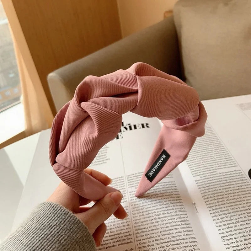 Korean Hair Accessories Solid Color Cotton Crumpled Women's Head Hoop Wide Bezel Makeup Hairbands for Ladies Headwear 2023 New