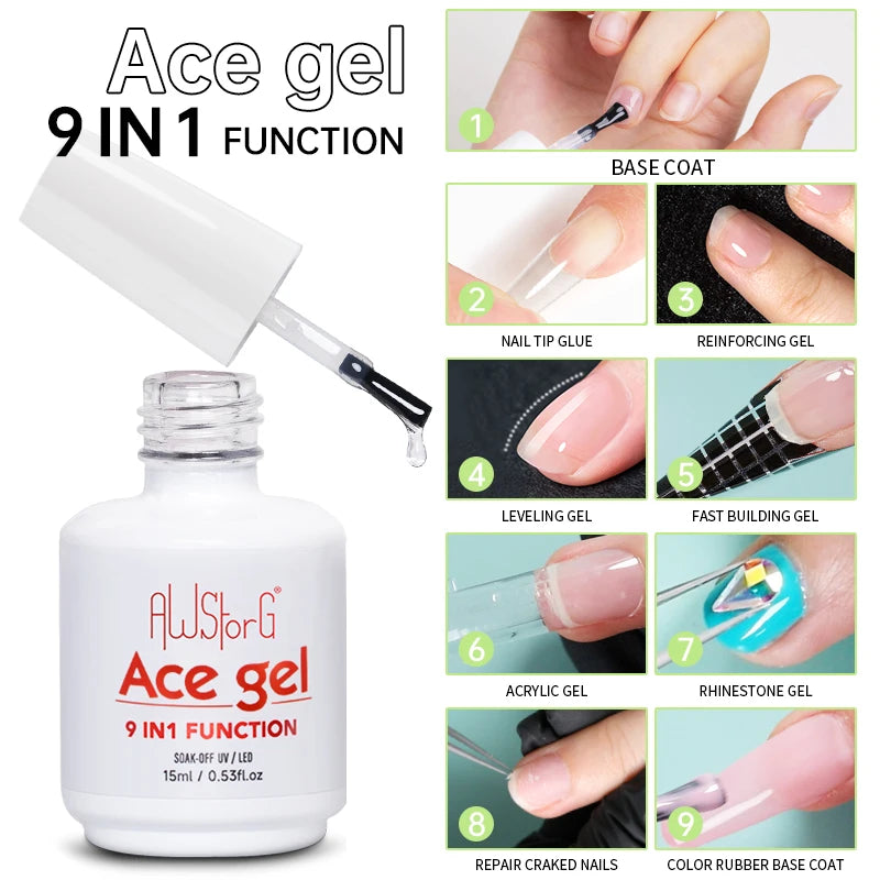 AWStorG 15ML Fiber Rubber Base Gel For Broken Nail Repaired Fiberglass Clear Quick Building Soak Off  UV Construction Gel