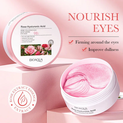60pcs BIOAQUA Rose Hyaluronic Acid Eye Mask Anti Dark Circles Eye Bags Moisturizing Anti-Aging Eye Patches Skin Care Products